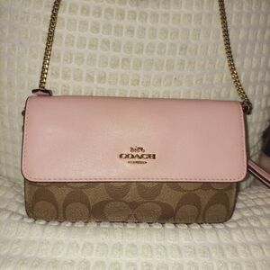 Coach Pink and Brown Signature Crossbody Wallet